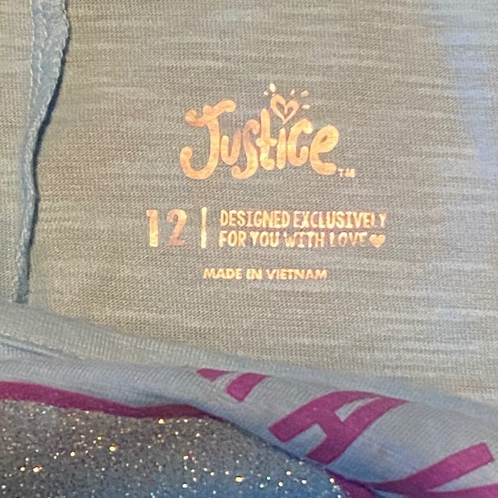 🎉Justice Girl's Sparkly Preppy Blue Tee Shirt NWOT - Picture 3 of 3